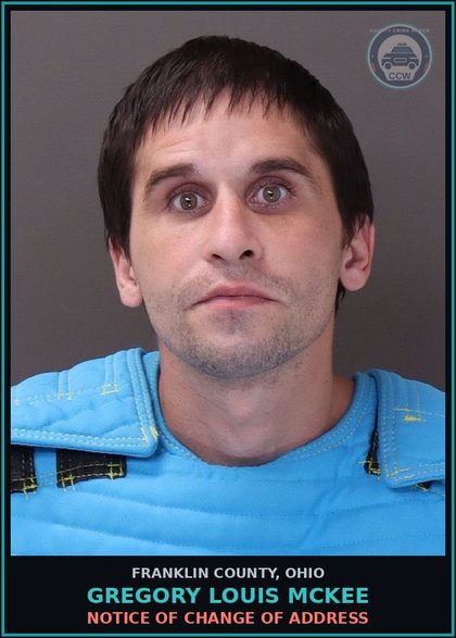 CCW arrest card for Gregory Louis Mckee in Franklin County: NOTICE OF CHANGE OF ADDRESS