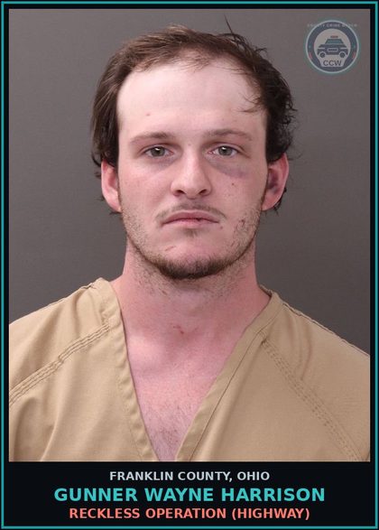 CCW arrest card for Gunner Wayne Harrison in Franklin County: RECKLESS OPERATION (HIGHWAY)