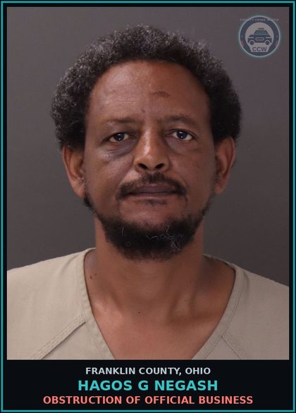CCW arrest card for Hagos G Negash in Franklin County: OBSTRUCTION OF OFFICIAL BUSINESS