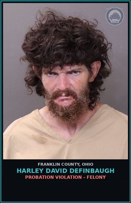 CCW arrest card for Harley David Definbaugh in Franklin County: PROBATION VIOLATION - FELONY