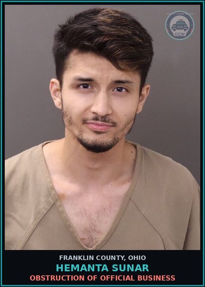 CCW arrest card for Hemanta Sunar in Franklin County: OBSTRUCTION OF OFFICIAL BUSINESS