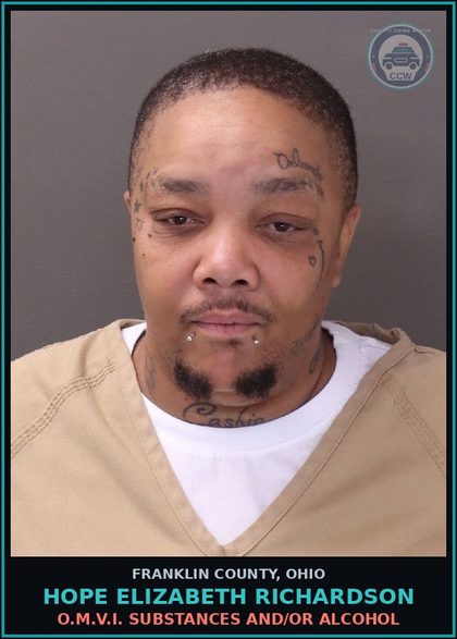 CCW arrest card for Hope Elizabeth Richardson in Franklin County: O.M.V.I. DRUGS AND/OR ALCOHOL