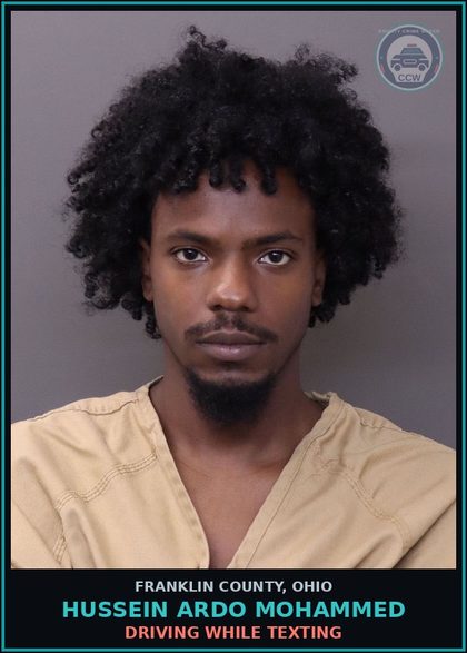 CCW arrest card for Hussein Ardo Mohammed in Franklin County: DRIVING WHILE TEXTING