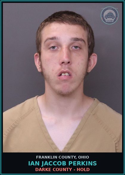 CCW arrest card for Ian Jaccob Perkins in Franklin County: DARKE COUNTY - HOLD