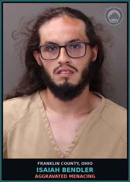 CCW arrest card for Isaiah Bendler in Franklin County: AGGRAVATED MENACING