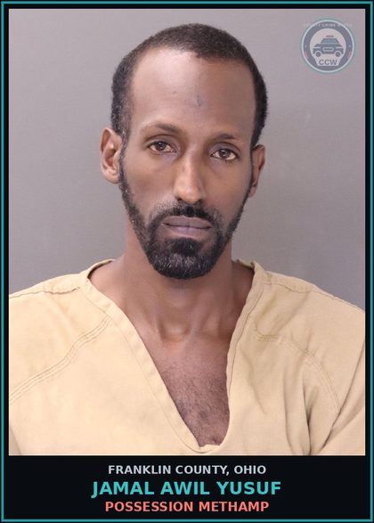 CCW arrest card for Jamal Awil Yusuf in Franklin County: POSSESSION Methamp
