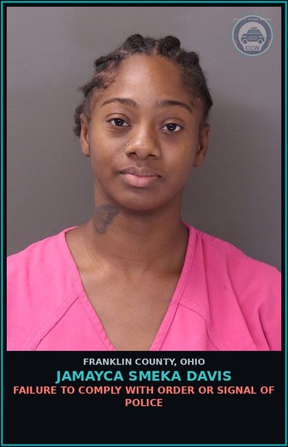 CCW arrest card for Jamayca Smeka Davis in Franklin County: FAILURE TO COMPLY WITH ORDER OR SIGNAL OF POLICE