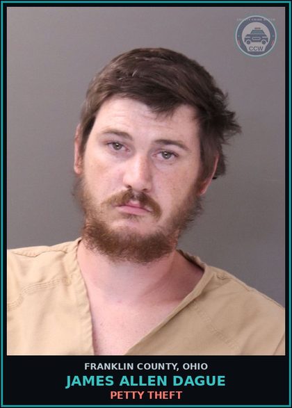 CCW arrest card for James Allen Dague in Franklin County: PETTY THEFT