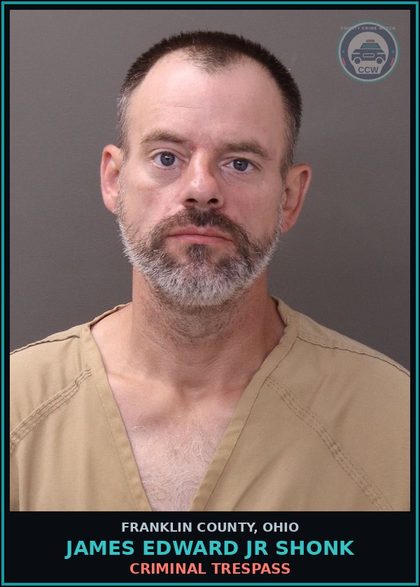 CCW arrest card for James Edward Jr Shonk in Franklin County: CRIMINAL TRESPASS