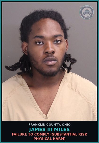 CCW arrest card for James Iii Miles in Franklin County: FAILURE TO COMPLY (SUBSTANTIAL RISK PHYSICAL HARM)