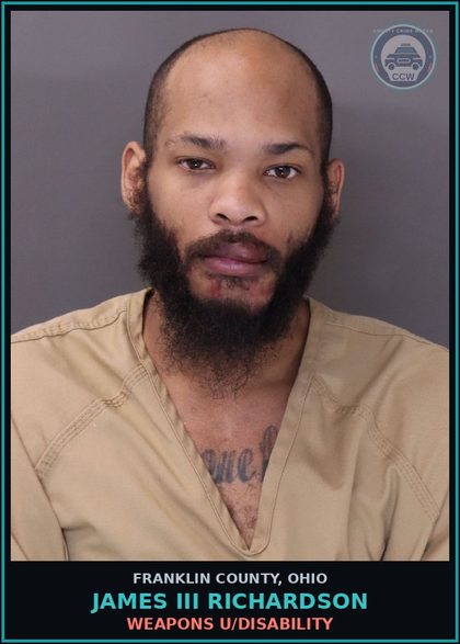 CCW arrest card for James Iii Richardson in Franklin County: WEAPONS U/DISABILITY