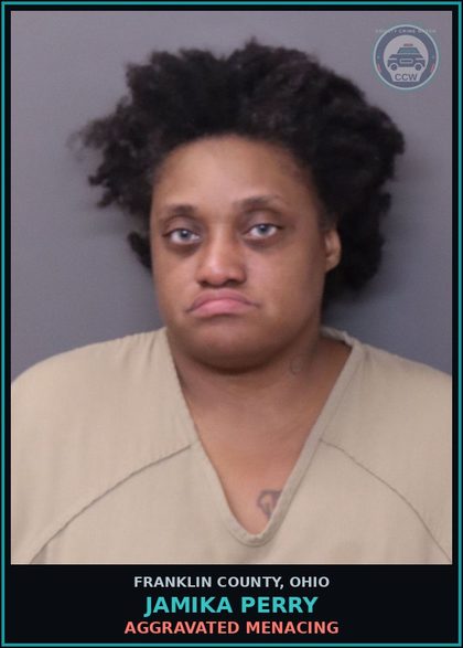CCW arrest card for Jamika Perry in Franklin County: AGGRAVATED MENACING