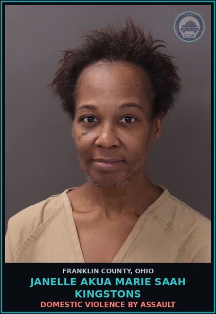 CCW arrest card for Janelle Akua Marie Saah Kingstons in Franklin County: STRANGULATION OF FAMILY, OR PREGNANT VICTIM
