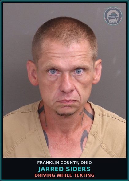 CCW arrest card for Jarred Siders in Franklin County: DRIVING WHILE TEXTING