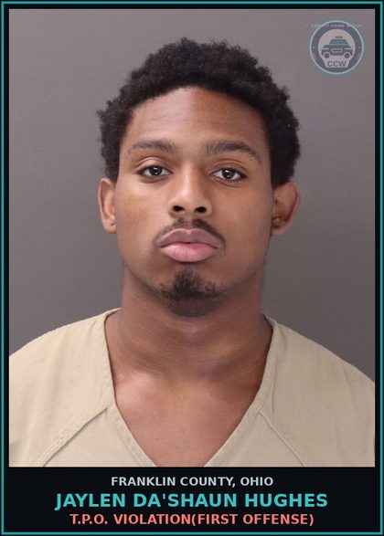 CCW arrest card for Jaylen Da'Shaun Hughes in Franklin County: T.P.O. VIOLATION(FIRST OFFENSE)