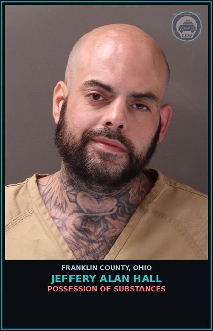 CCW arrest card for Jeffery Alan Hall in Franklin County: POSSESSION OF DRUGS