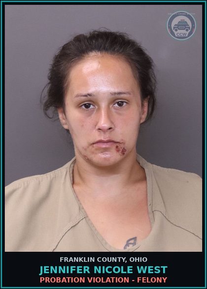CCW arrest card for Jennifer Nicole West in Franklin County: PROBATION VIOLATION - FELONY