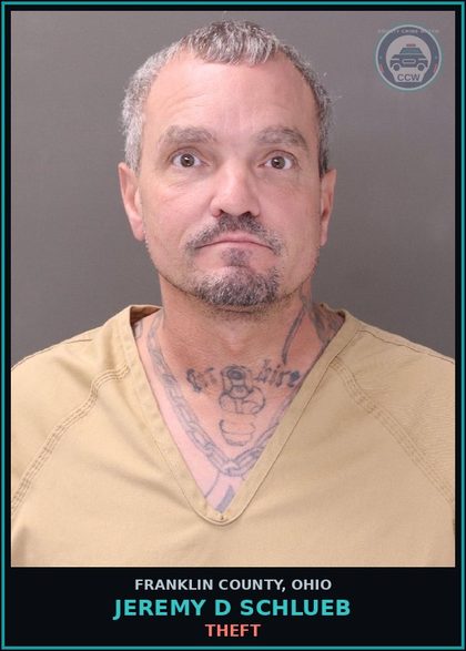 CCW arrest card for Jeremy D Schlueb in Franklin County: THEFT
