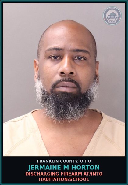 CCW arrest card for Jermaine M Horton in Franklin County: DISCHARGING FIREARM AT/INTO HABITATION/SCHOOL