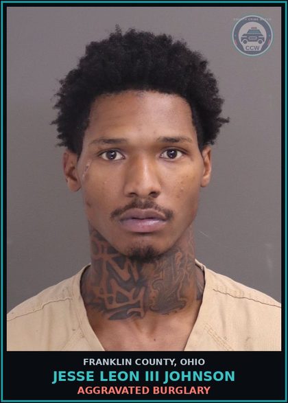 CCW arrest card for Jesse Leon Iii Johnson in Franklin County: AGGRAVATED BURGLARY