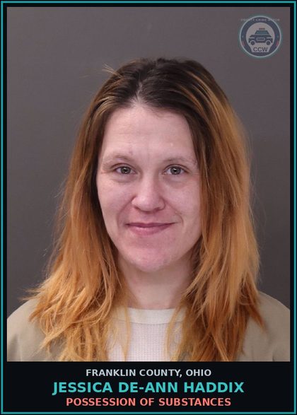 CCW arrest card for Jessica De-Ann Haddix in Franklin County: POSSESSION OF DRUGS
