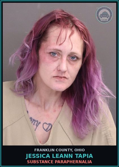 CCW arrest card for Jessica Leann Tapia in Franklin County: DRUG PARAPHERNALIA