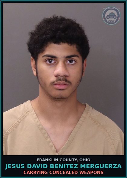 CCW arrest card for Jesus David Benitez Merguerza in Franklin County: CARRYING CONCEALED WEAPONS
