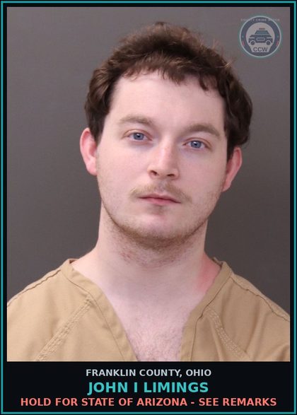 CCW arrest card for John I Limings in Franklin County: HOLD FOR STATE OF ARIZONA - SEE REMARKS