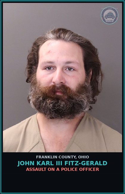 CCW arrest card for John Karl Iii Fitz-Gerald in Franklin County: ASSAULT ON A POLICE OFFICER