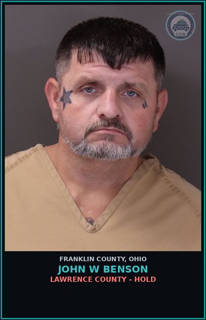 CCW arrest card for John W Benson in Franklin County: LAWRENCE COUNTY - HOLD
