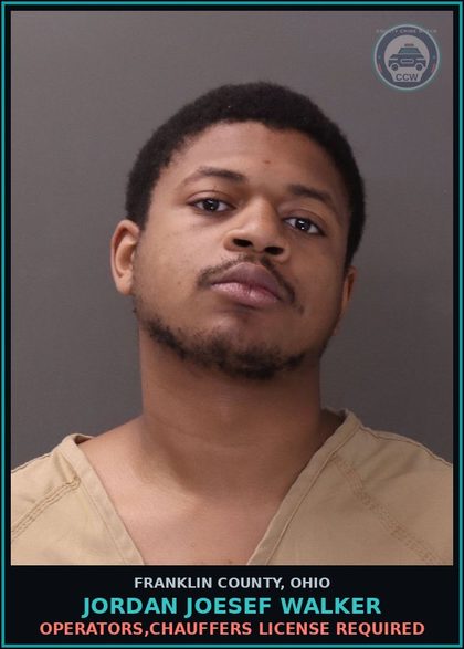 CCW arrest card for Jordan Joesef Walker in Franklin County: OPERATORS,CHAUFFERS LICENSE REQUIRED