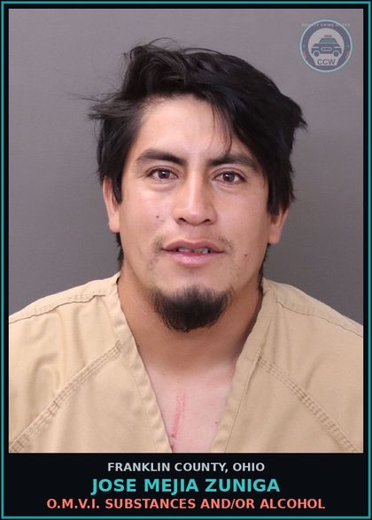 CCW arrest card for Jose Mejia Zuniga in Franklin County: O.M.V.I. DRUGS AND/OR ALCOHOL