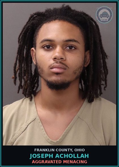 CCW arrest card for Joseph Achollah in Franklin County: AGGRAVATED MENACING