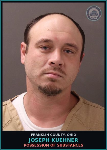 CCW arrest card for Joseph Kuehner in Franklin County: POSSESSION OF DRUGS