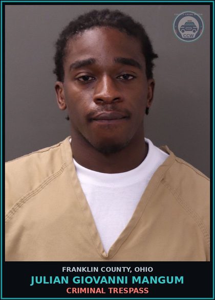 CCW arrest card for Julian Giovanni Mangum in Franklin County: AGGRAVATED MENACING