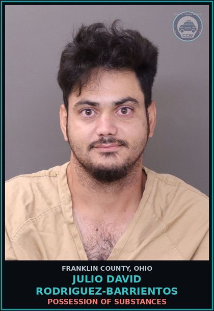 CCW arrest card for Julio David Rodriguez-Barrientos in Franklin County: POSSESSION OF DRUGS