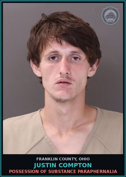 CCW arrest card for Justin Compton in Franklin County: WALKING ON PATH OR STREET, JAYWALKING.