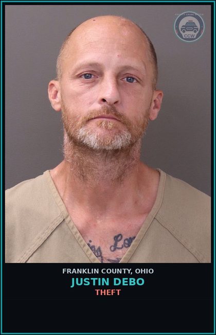 CCW arrest card for Justin Debo in Franklin County: THEFT