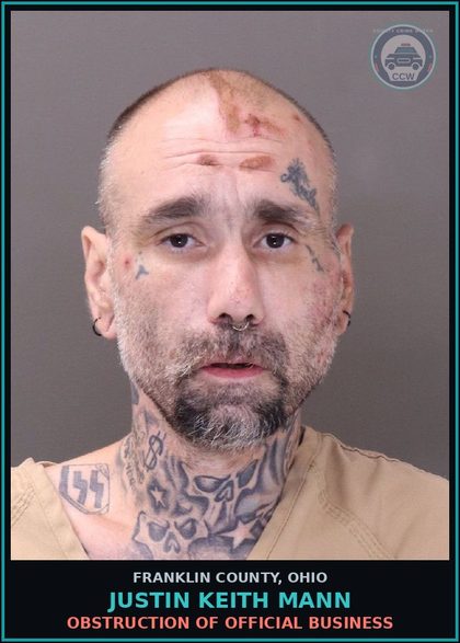 CCW arrest card for Justin Keith Mann in Franklin County: OBSTRUCTION OF OFFICIAL BUSINESS