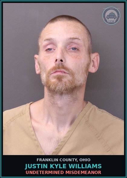 CCW arrest card for Justin Kyle Williams in Franklin County: FAILURE TO COMPLY WITH ORDER OR SIGNAL OF POLICE
