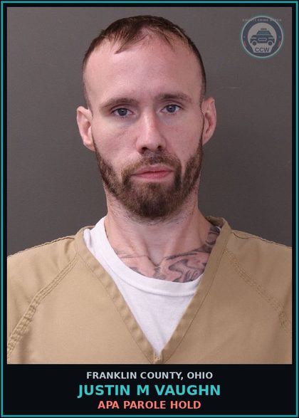 CCW arrest card for Justin M Vaughn in Franklin County: APA PAROLE HOLD
