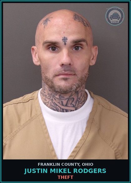 CCW arrest card for Justin Mikel Rodgers in Franklin County: BREAKING AND ENTERING