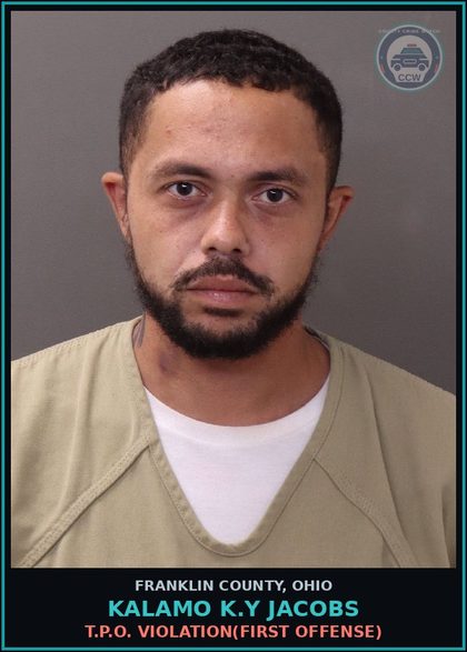 CCW arrest card for Kalamo K.Y Jacobs in Franklin County: T.P.O. VIOLATION(FIRST OFFENSE)