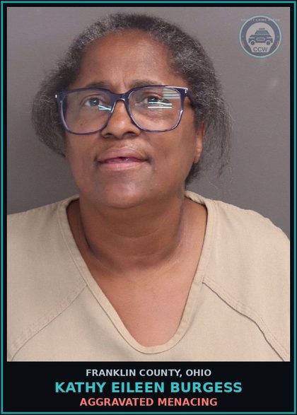 CCW arrest card for Kathy Eileen Burgess in Franklin County: AGGRAVATED MENACING