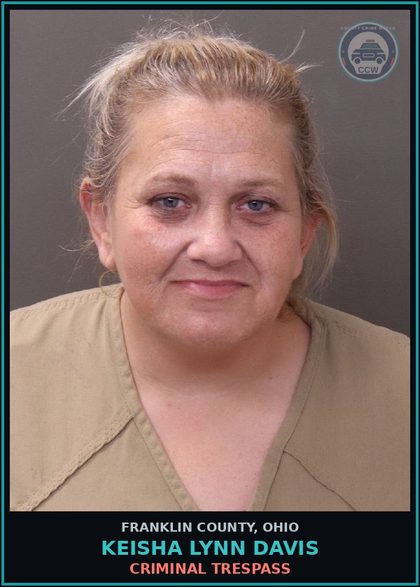 CCW arrest card for Keisha Lynn Davis in Franklin County: CRIMINAL TRESPASS