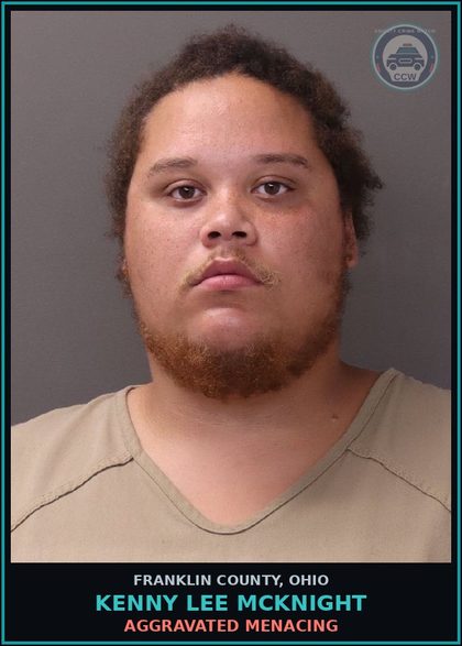 CCW arrest card for Kenny Lee Mcknight in Franklin County: AGGRAVATED MENACING