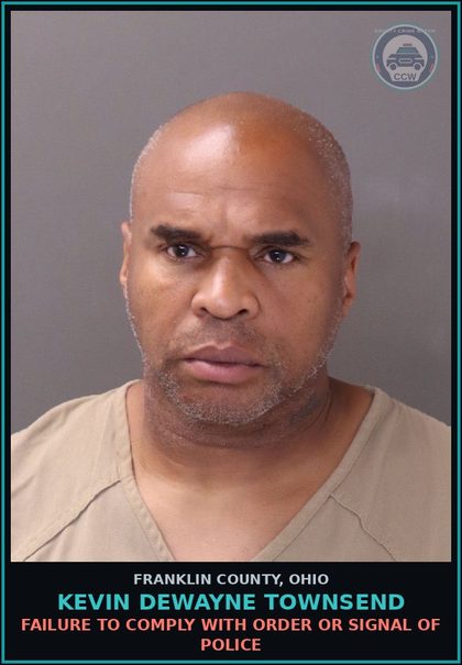 CCW arrest card for Kevin Dewayne Townsend in Franklin County: FAILURE TO COMPLY WITH ORDER OR SIGNAL OF POLICE