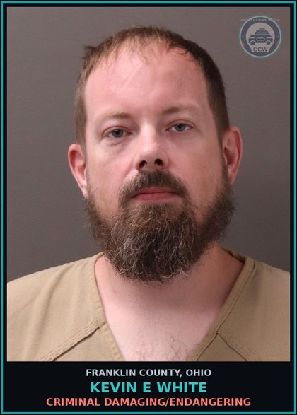 CCW arrest card for Kevin E White in Franklin County: CRIMINAL DAMAGING/ENDANGERING