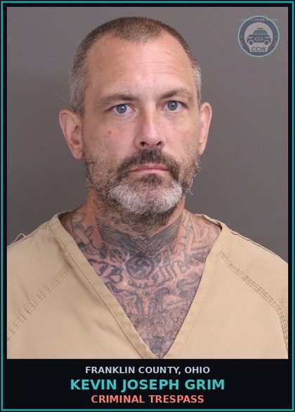 CCW arrest card for Kevin Joseph Grim in Franklin County: CRIMINAL TRESPASS