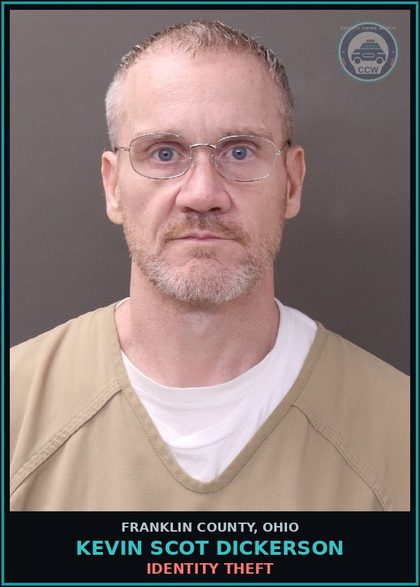 CCW arrest card for Kevin Scot Dickerson in Franklin County: IDENTITY THEFT